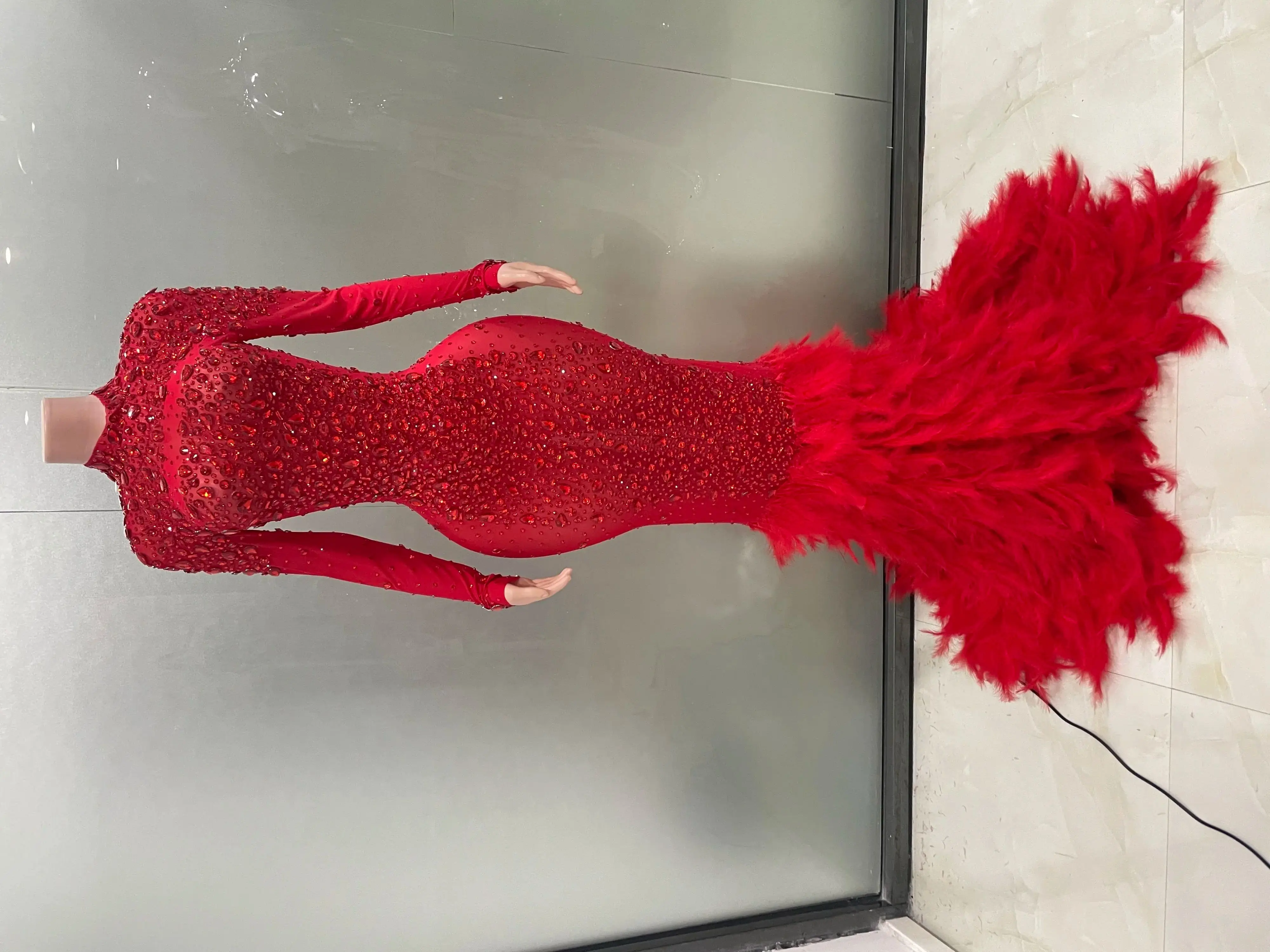 Luxury Long Birthday Dress Red Sexy Transparent Feather Celebrating Dancer Flash Wedding Party Birthday Photography Dress
Luxury Long Birthday Dress Red Sexy Transparent Feather Celebrating Dancer Flash Wedding Party Birthday Photography Dress