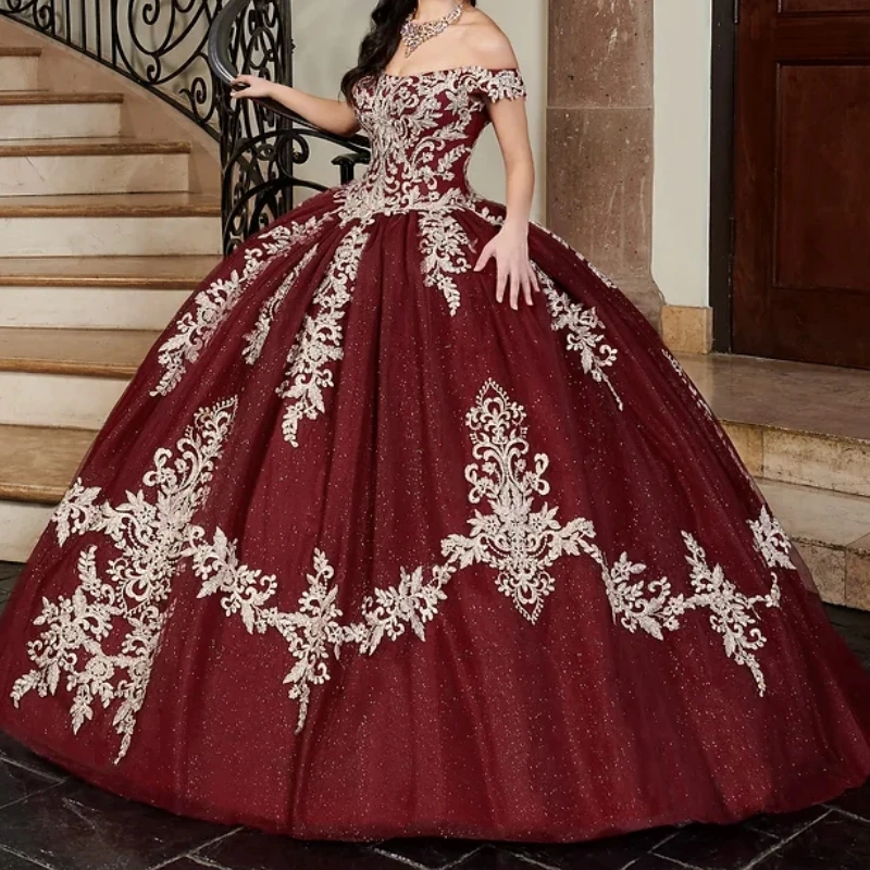 NA261 Customized Mexican Wine Red Quinceanera Dresses Off Shoulder Lace Applique Ball Gown Women Prom Party Dress Occasion 15 16
NA261 Customized Mexican Wine Red Quinceanera Dresses Off Shoulder Lace Applique Ball Gown Women Prom Party Dress Occasion 15 16