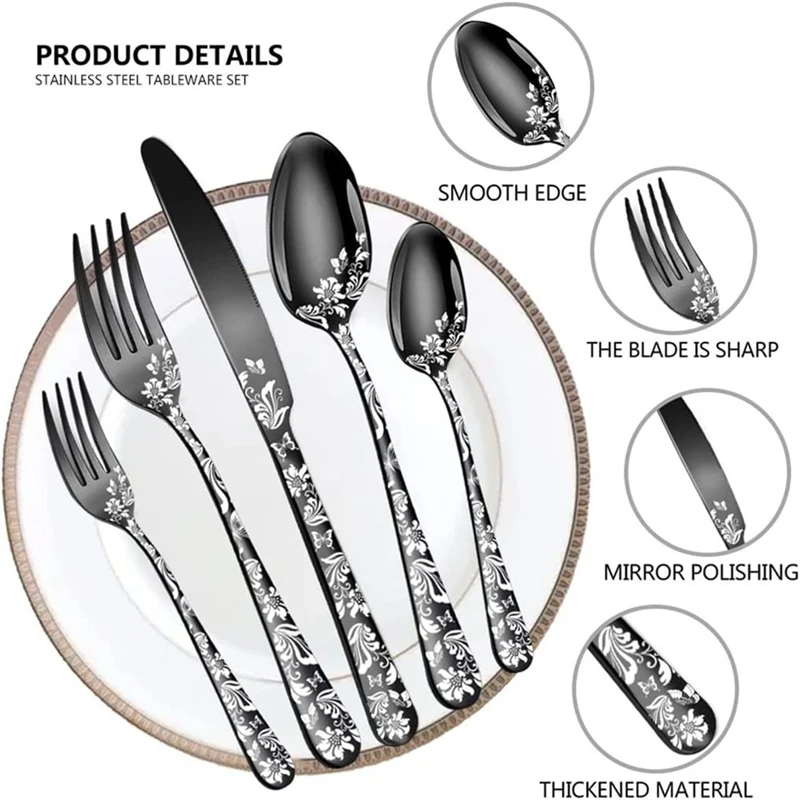 Набор из 20 предметов, набор столовых приборов из нержавеющей стали на 4 шт., уникальный дизайн с узором, в комплект входят обеденные ножи-A62I
Набор из 20 предметов, набор столовых приборов из нержавеющей стали на 4 шт., уникальный дизайн с узором, в комплект входят обеденные ножи-A62I