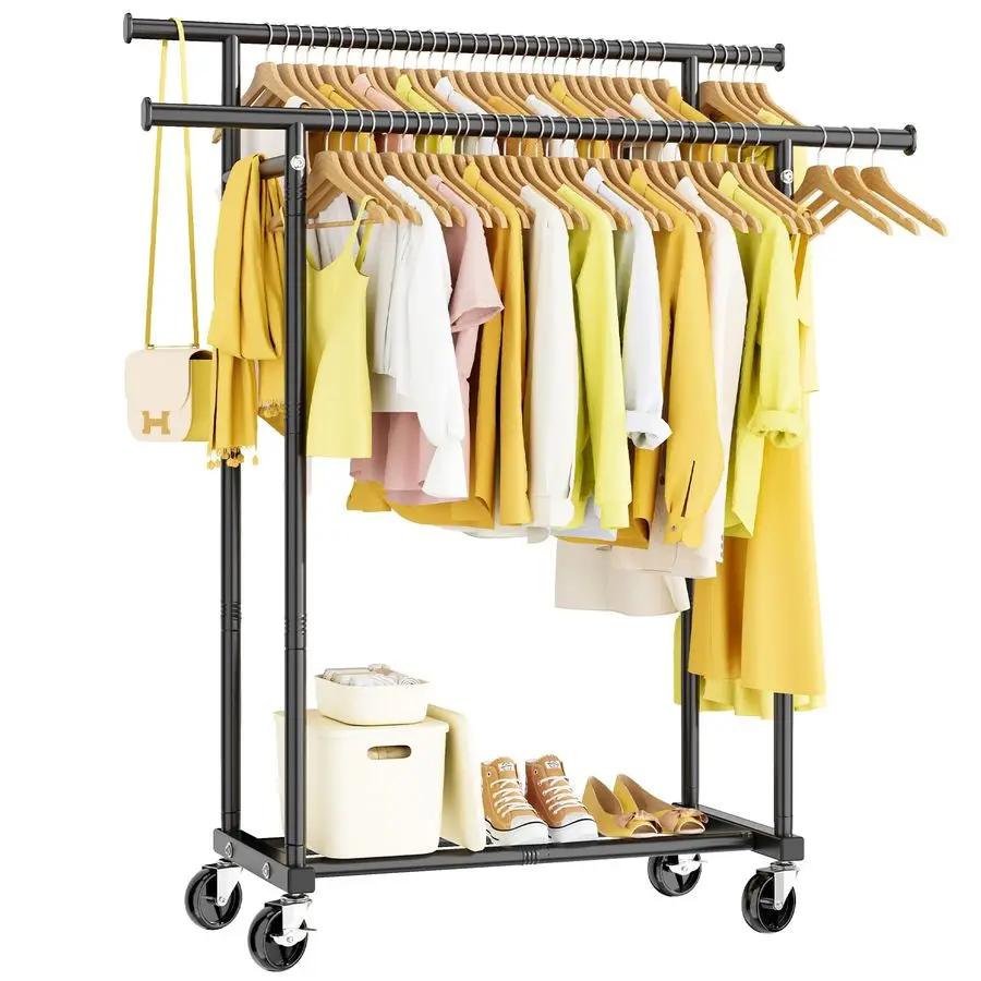 Double Rods Clothes Rack, Rolling Clothing Rack for Hanging Clothes Portable Wardrobe Rack, Metal Garment Rack Sturdy Coat Rack
Double Rods Clothes Rack, Rolling Clothing Rack for Hanging Clothes Portable Wardrobe Rack, Metal Garment Rack Sturdy Coat Rack