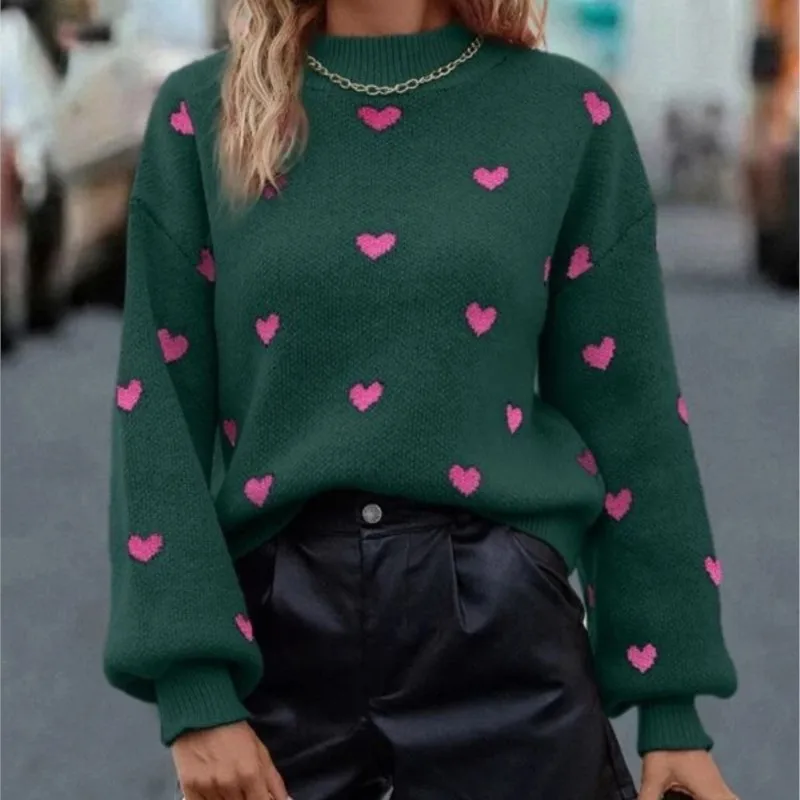 Fashionable Autumn/Winter New Women's Sweater Long Sleeve Round Neck Knit Pullover Casual Loose-Fit Heart-Shaped Ladies Clothing 
Fashionable Autumn/Winter New Women's Sweater Long Sleeve Round Neck Knit Pullover Casual Loose-Fit Heart-Shaped Ladies Clothing