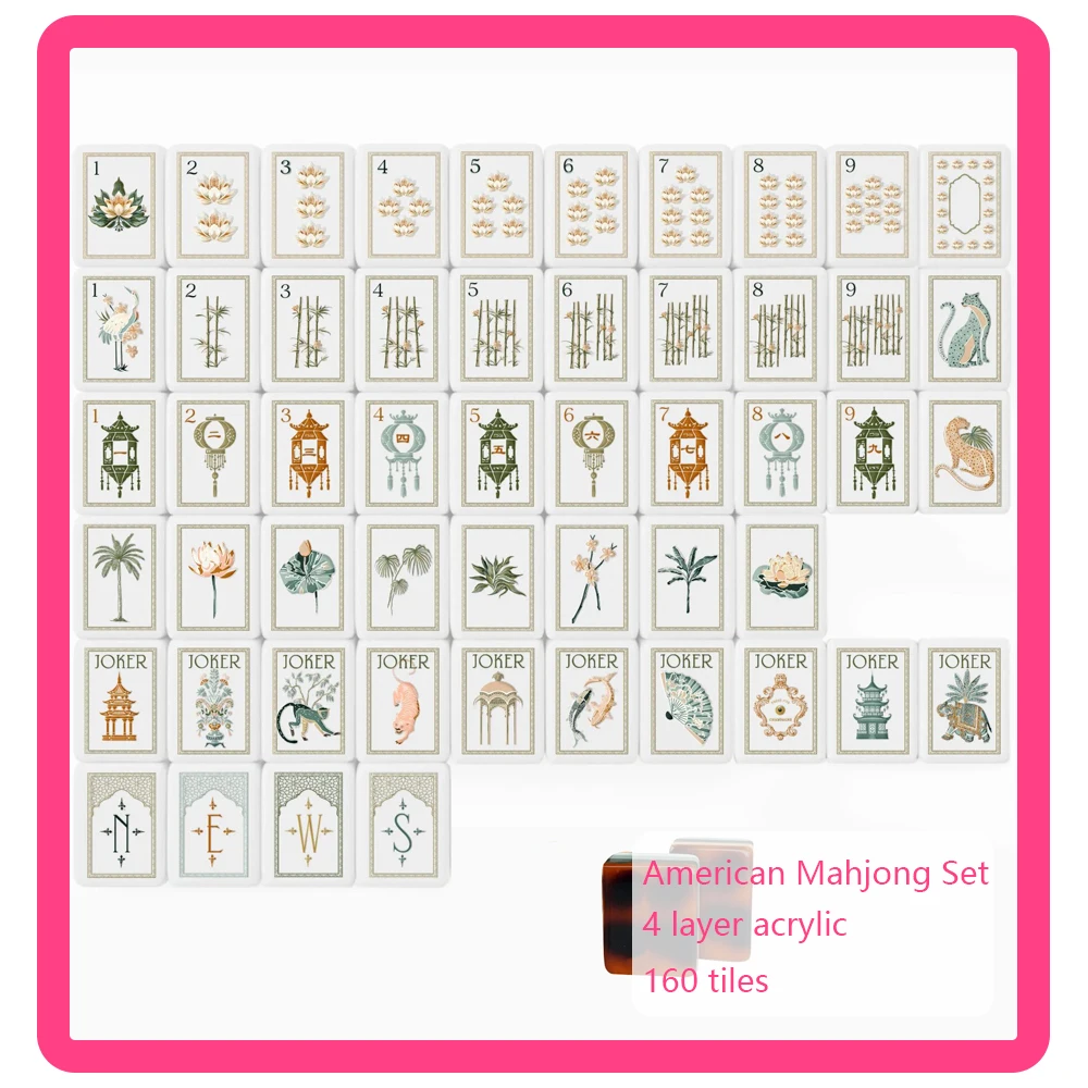 Luxury American Mahjong Set 4-Layer Acrylic Leopard Travel Mahjong Tiles Portable MahJong Sets for Family Entertainment
Luxury American Mahjong Set 4-Layer Acrylic Leopard Travel Mahjong Tiles Portable MahJong Sets for Family Entertainment