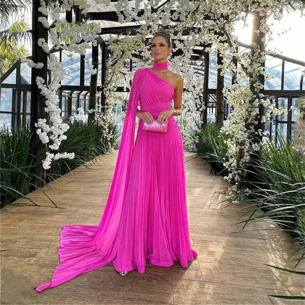 Fortunate Fuchsia Prom Dresses Mermaid One-Shoulder Pleated Cape Sleeves Chiffon Floor Length Evening Party Gowns Robe De Soirée
Fortunate Fuchsia Prom Dresses Mermaid One-Shoulder Pleated Cape Sleeves Chiffon Floor Length Evening Party Gowns Robe De Soirée
