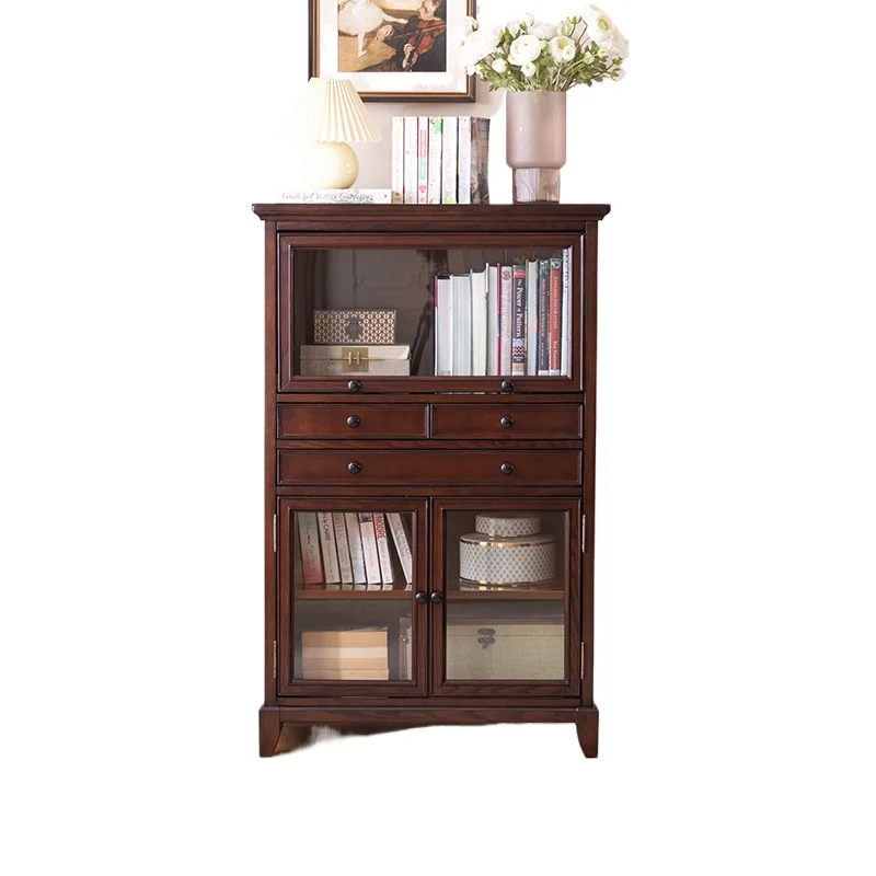 American all-solid wood wine cabinet, retro TV side high display cabinet , European glass door shelf against
American all-solid wood wine cabinet, retro TV side high display cabinet , European glass door shelf against