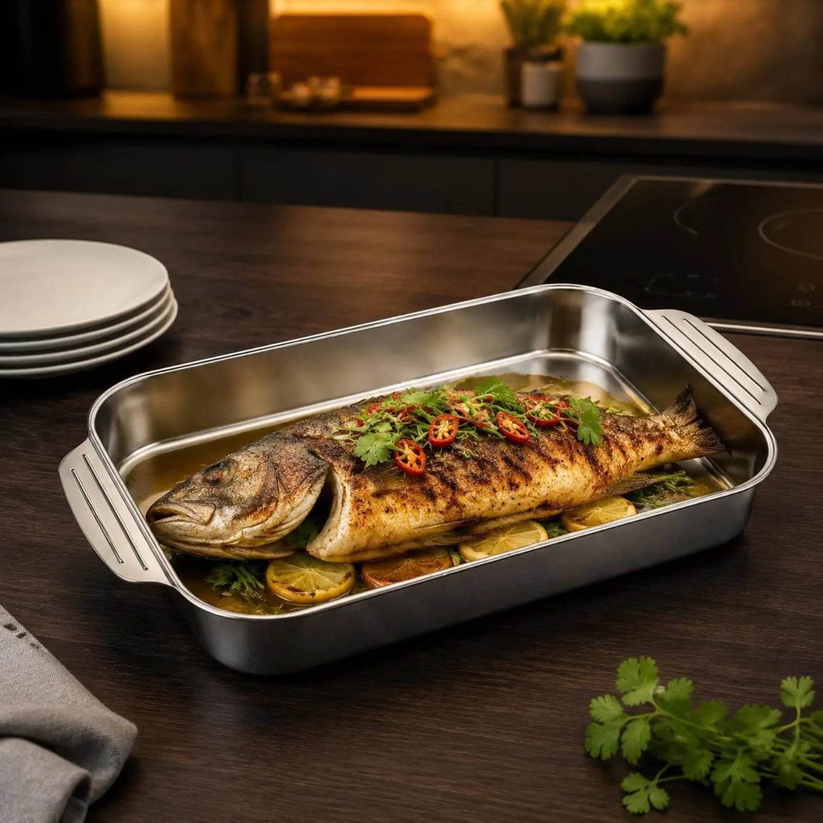 Stainless Steel Roasting Pan Raised Walls Shallow Roasting Pan Kitchen Bakeware Rounded Corners Cooking Vessel Rust Resistant
Stainless Steel Roasting Pan Raised Walls Shallow Roasting Pan Kitchen Bakeware Rounded Corners Cooking Vessel Rust Resistant