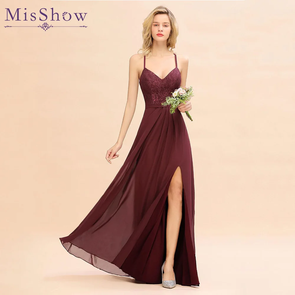 MisShow Lace Spaghetti Straps Burgundy Bridesmaid Dresses A-Line Sleeveless Split Wedding Guest Party Gowns BM0753 Customized
MisShow Lace Spaghetti Straps Burgundy Bridesmaid Dresses A-Line Sleeveless Split Wedding Guest Party Gowns BM0753 Customized