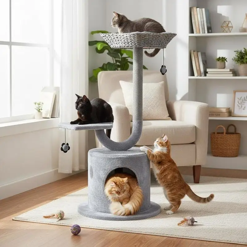 42 Inch Tall Cat Tower with Curved Metal Supporting Frame for Large and Small Cats-Gray
42 Inch Tall Cat Tower with Curved Metal Supporting Frame for Large and Small Cats-Gray