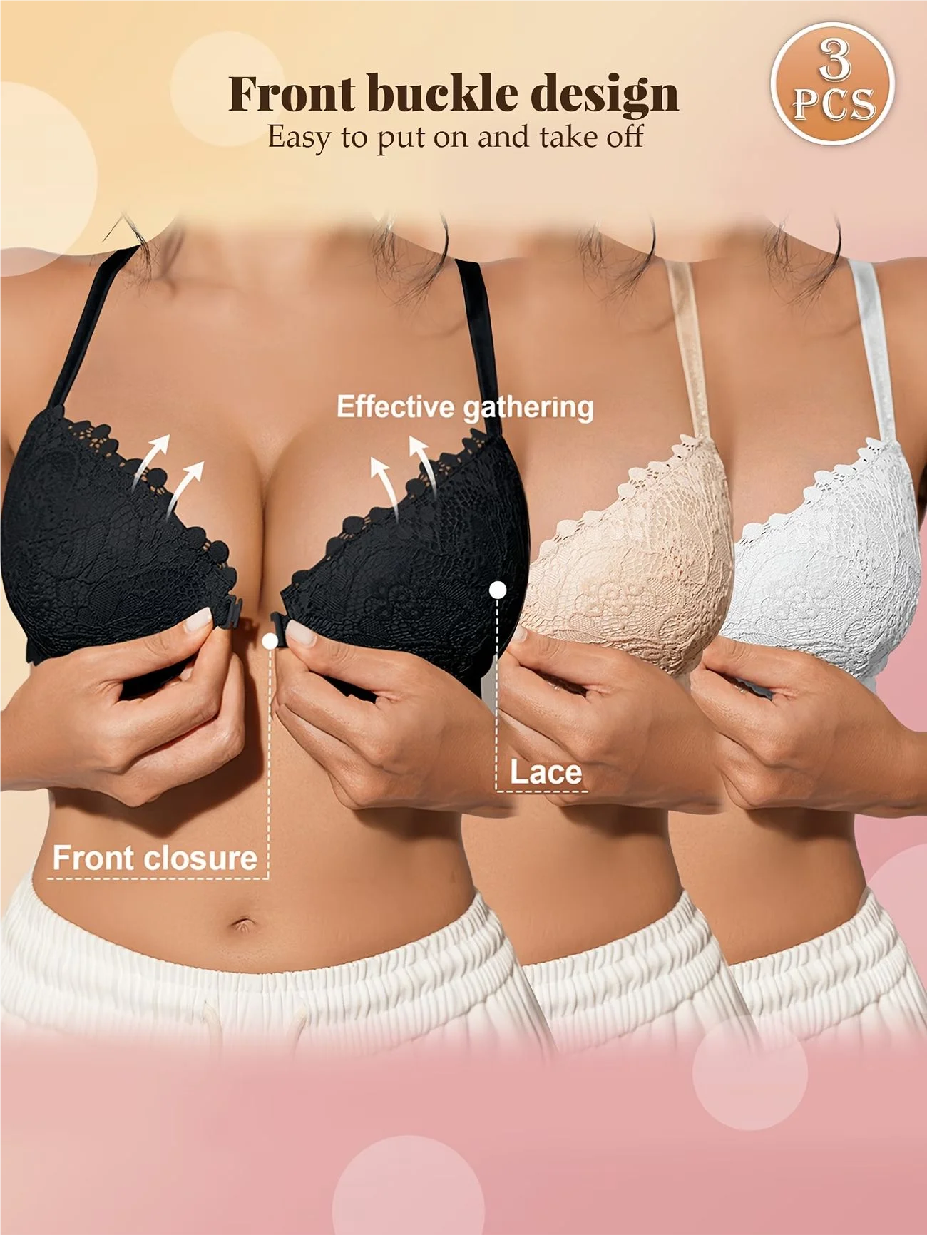 3Pcs European and American Size Sexy Lace Front-Clasp Women's Lingerie, Thin Cup with Underwire, Comfortable and Breathable Push-Up Bra
3Pcs European and American Size Sexy Lace Front-Clasp Women's Lingerie, Thin Cup with Underwire, Comfortable and Breathable Push-Up Bra
