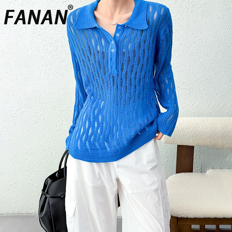 FANAN Elegant Hollow Out Design Knitting Pullover Sweater For Women Lapel Long Sleeve Office Lady Loose Tops 2025 Autumn New
FANAN Elegant Hollow Out Design Knitting Pullover Sweater For Women Lapel Long Sleeve Office Lady Loose Tops 2025 Autumn New