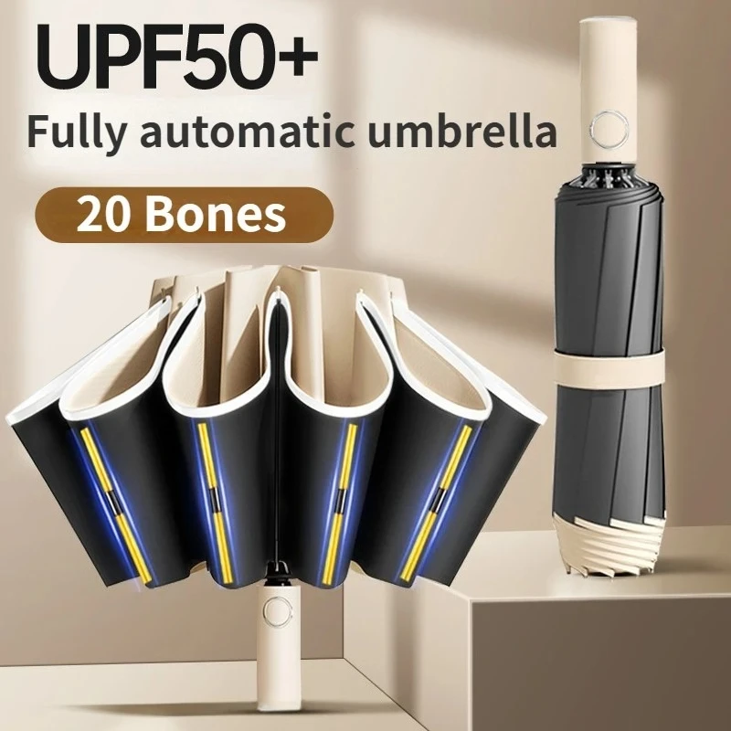 20 Bones Men Women Umbrella Fully Automatic Reverse Folding Umbrella with Windproof Reflective Stripe UV Umbrellas
20 Bones Men Women Umbrella Fully Automatic Reverse Folding Umbrella with Windproof Reflective Stripe UV Umbrellas