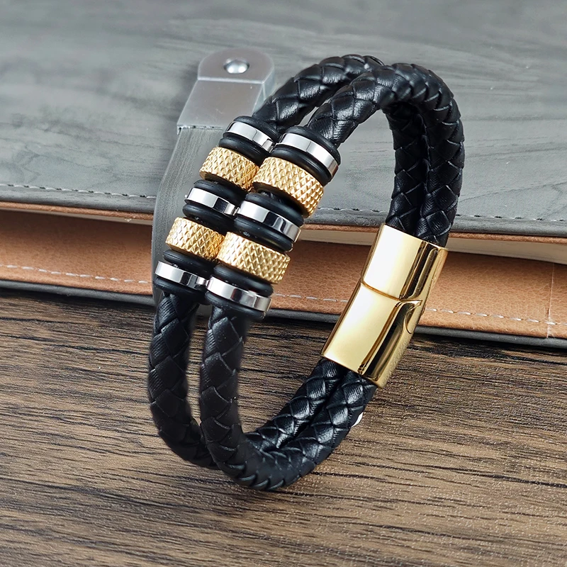 Punk Style Pineapple Pattern Men's Jewelry Leather Bracelet with Black/gold/silver Multi-layer Stainless Steel Open Bangle Gift
Punk Style Pineapple Pattern Men's Jewelry Leather Bracelet with Black/gold/silver Multi-layer Stainless Steel Open Bangle Gift