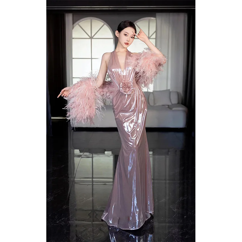 Pink 2025 New Exquisite Prom Dress For Women Halter Sleeveless Sequined Sexy Elegant Princess Evening Dress Vestido De Novia
Pink 2025 New Exquisite Prom Dress For Women Halter Sleeveless Sequined Sexy Elegant Princess Evening Dress Vestido De Novia