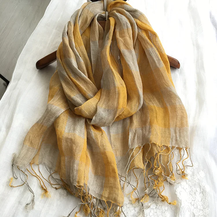 100% Linen Yellow Large Plaid Scarf Spring And Summer Sun Shade Vacation Scarves High Quality Foulard Shawls Scarves
100% Linen Yellow Large Plaid Scarf Spring And Summer Sun Shade Vacation Scarves High Quality Foulard Shawls Scarves