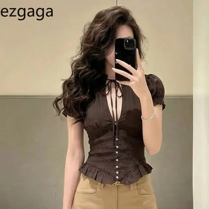 Ezgaga Women Shirts Fashion Vintage Bandage Summer New Elegant Crop Tops Solid Slim French Style Chic Ladies Casual Blouse
Ezgaga Women Shirts Fashion Vintage Bandage Summer New Elegant Crop Tops Solid Slim French Style Chic Ladies Casual Blouse