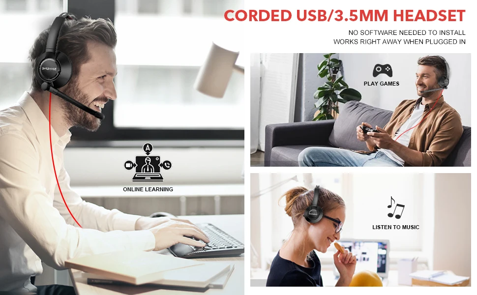 Sd6d3fb11f61b44ddae9488279ad269e2b BINNUNE Business Headsets Wired Work Headphones for Laptop PC Computer with Noise Cancelling Mic for Zoom Office Conference