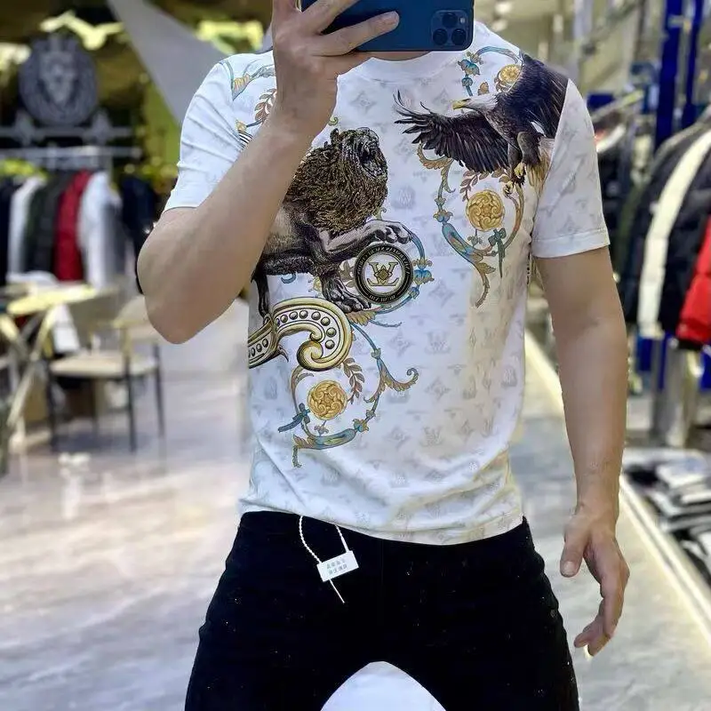 2025 Summer Fashion Brand European Goods Printed Diamond Silk Cotton Short Sleeve T-shirt Men's Fashion Slim Fit All-match T-shi
2025 Summer Fashion Brand European Goods Printed Diamond Silk Cotton Short Sleeve T-shirt Men's Fashion Slim Fit All-match T-shi
