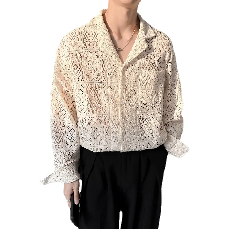 Spring Autumn Mens Shirts Hollow Out Long Sleeve Casual Blouse Slim Fitting Elegant Social Shirts for Men Pullover Men Clothing
Spring Autumn Mens Shirts Hollow Out Long Sleeve Casual Blouse Slim Fitting Elegant Social Shirts for Men Pullover Men Clothing
