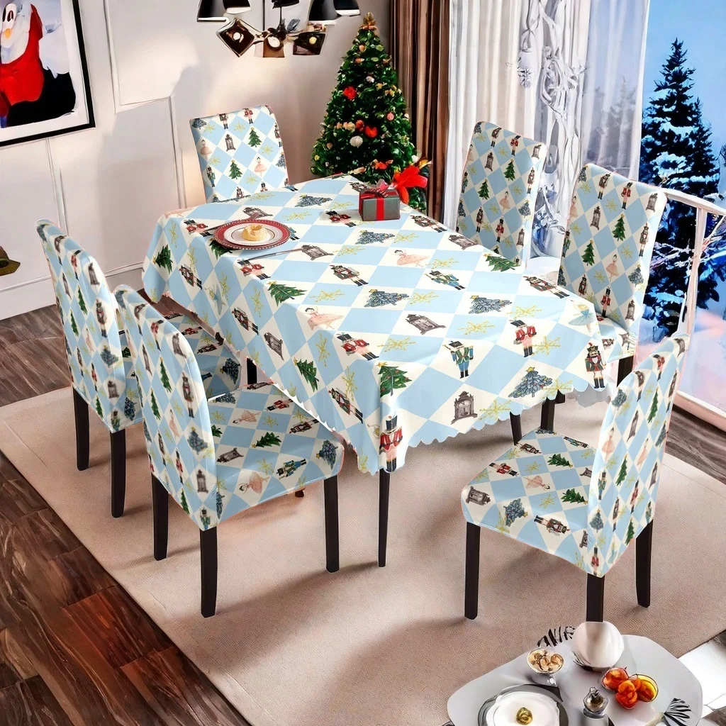 7pcs Christmas home table and chair set, Christmas tree, nutcracker, various patterns, elastic chair covers, lace tablecloth
7pcs Christmas home table and chair set, Christmas tree, nutcracker, various patterns, elastic chair covers, lace tablecloth