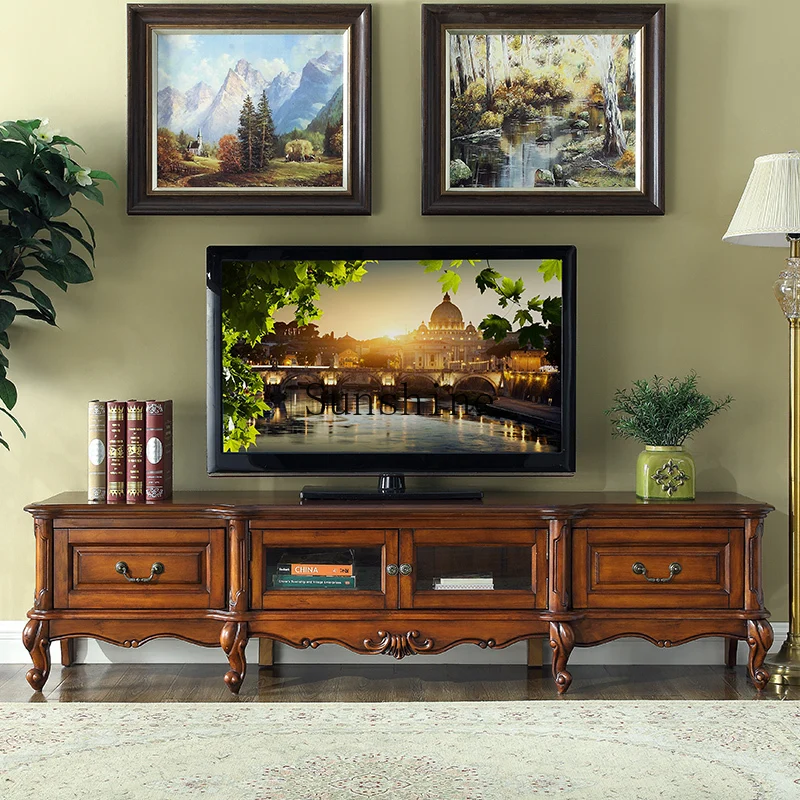 American TV coffee table combination small apartment retro solid wood living room home floor cabinet
American TV coffee table combination small apartment retro solid wood living room home floor cabinet