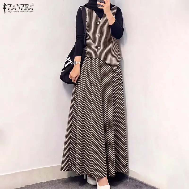 Muslim Women 2-Piece Sets Patchwork Striped Blouses & Elastic Waist Long Skirt 2pcs Suits ZANZEA Casual Islamic Modest Outfits
Muslim Women 2-Piece Sets Patchwork Striped Blouses & Elastic Waist Long Skirt 2pcs Suits ZANZEA Casual Islamic Modest Outfits