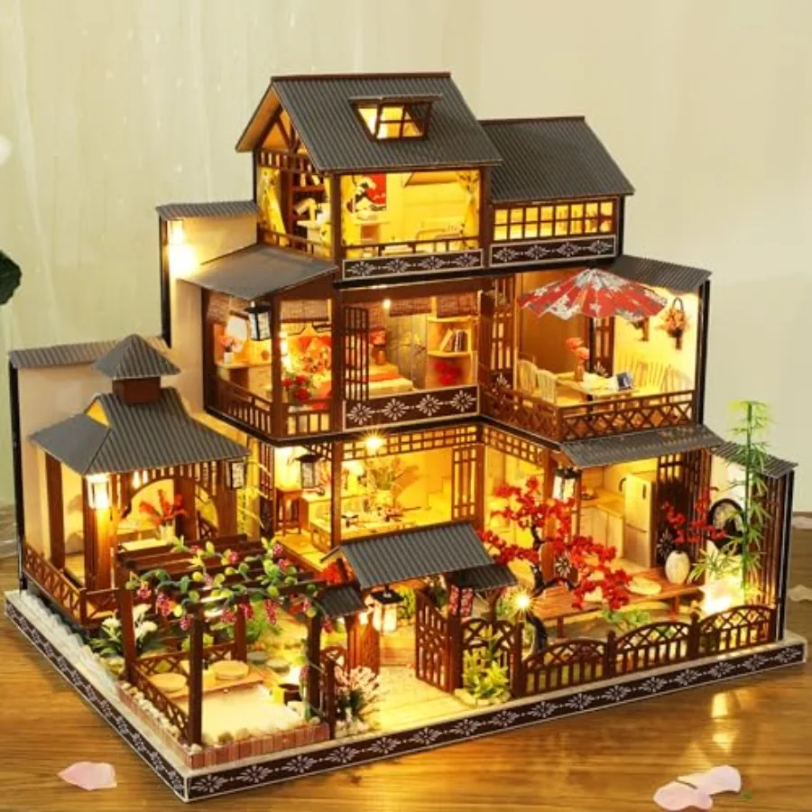 Japanese Courtyard Style miniature dollhouse DIY set: wooden, natural wood color, 1:24 scale with LED lights and furniture for
Japanese Courtyard Style miniature dollhouse DIY set: wooden, natural wood color, 1:24 scale with LED lights and furniture for