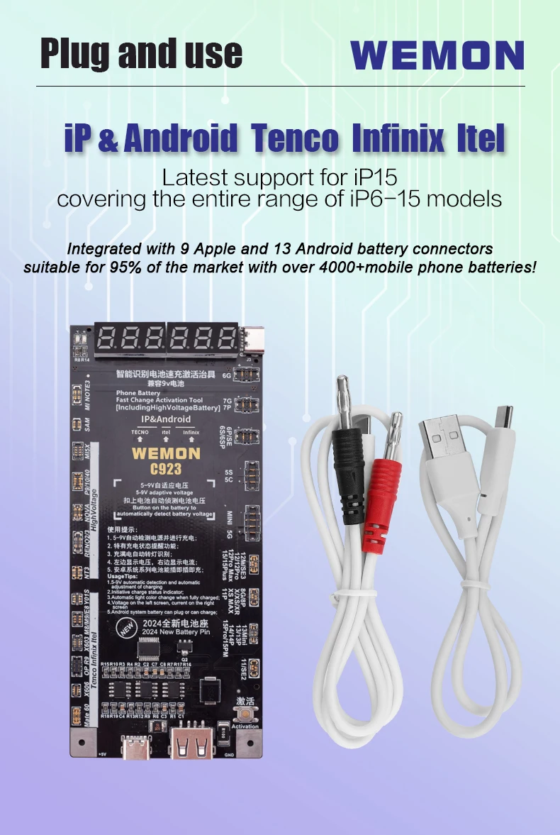 OSS C923 Wemon Быстрая зарядка и активация 2 в 1 инструмент для iPhone 11-12-13-14-15 Android Tenco Lnfinix Itel 5-9V Адаптивное напряжение
OSS C923 Wemon Быстрая зарядка и активация 2 в 1 инструмент для iPhone 11-12-13-14-15 Android Tenco Lnfinix Itel 5-9V Адаптивное напряжение
