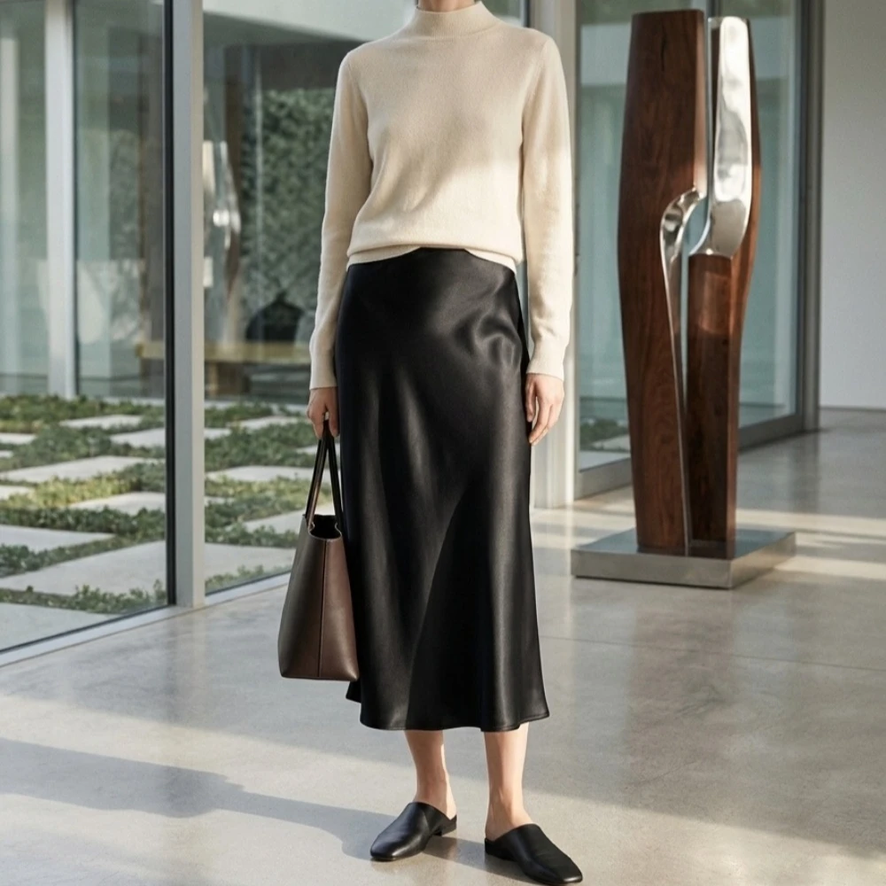 Summer 100% Acetate Black Skirt for Women
Summer 100% Acetate Black Skirt for Women