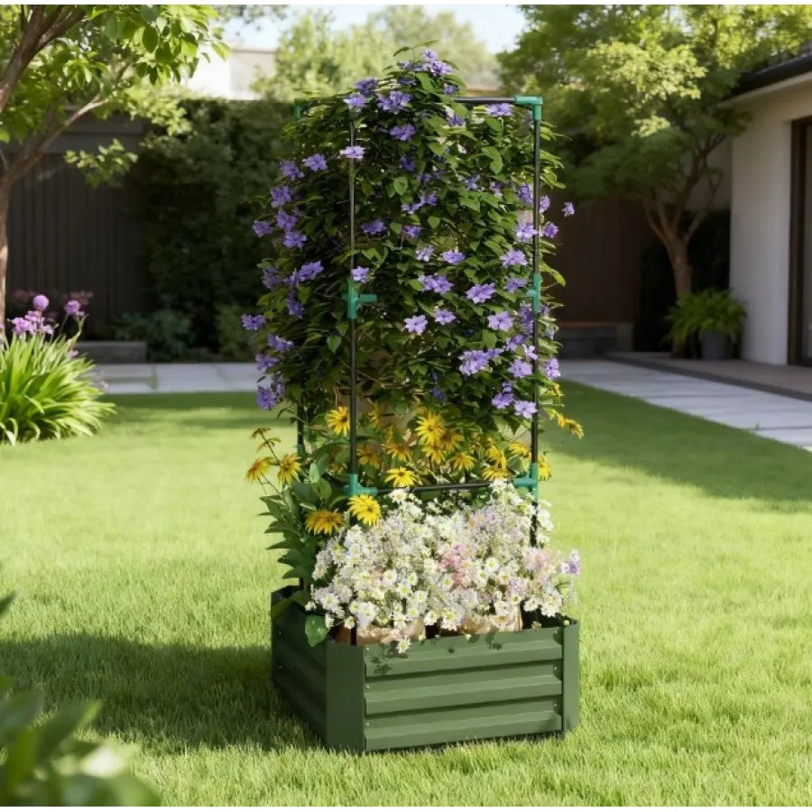 Garden Bed: Galvanized Steel, Gray, Rust-Resistant Raised Planter Box with Integrated Climbing Vine Cage for Outdoor Use
Garden Bed: Galvanized Steel, Gray, Rust-Resistant Raised Planter Box with Integrated Climbing Vine Cage for Outdoor Use
