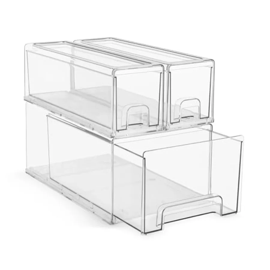1 Large and 2 Small Clear Plastic Organizer Bins with Handles Stackable Pull-Out Storage Drawers for Closet, Pantry, Office, Ba
1 Large and 2 Small Clear Plastic Organizer Bins with Handles Stackable Pull-Out Storage Drawers for Closet, Pantry, Office, Ba