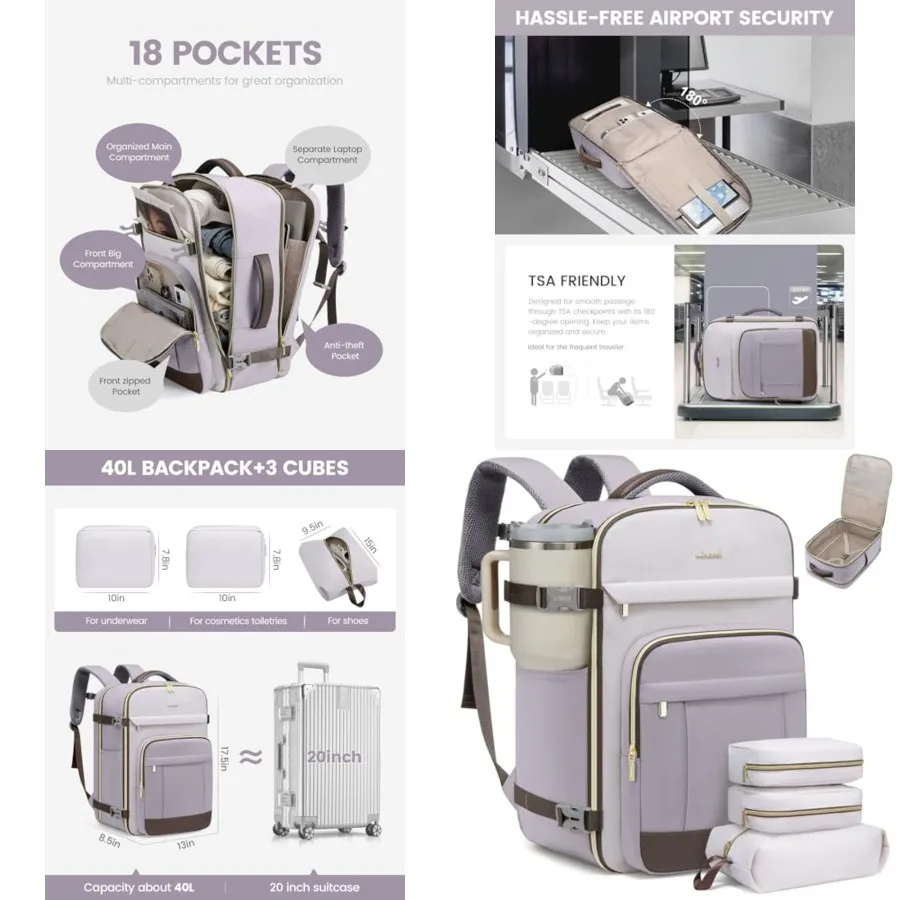 40L Travel Backpack for Women and Men - 17.3 Inch Carry On Backpack and Personal Item Backpack for Airlines, Spacious and Durab
40L Travel Backpack for Women and Men - 17.3 Inch Carry On Backpack and Personal Item Backpack for Airlines, Spacious and Durab