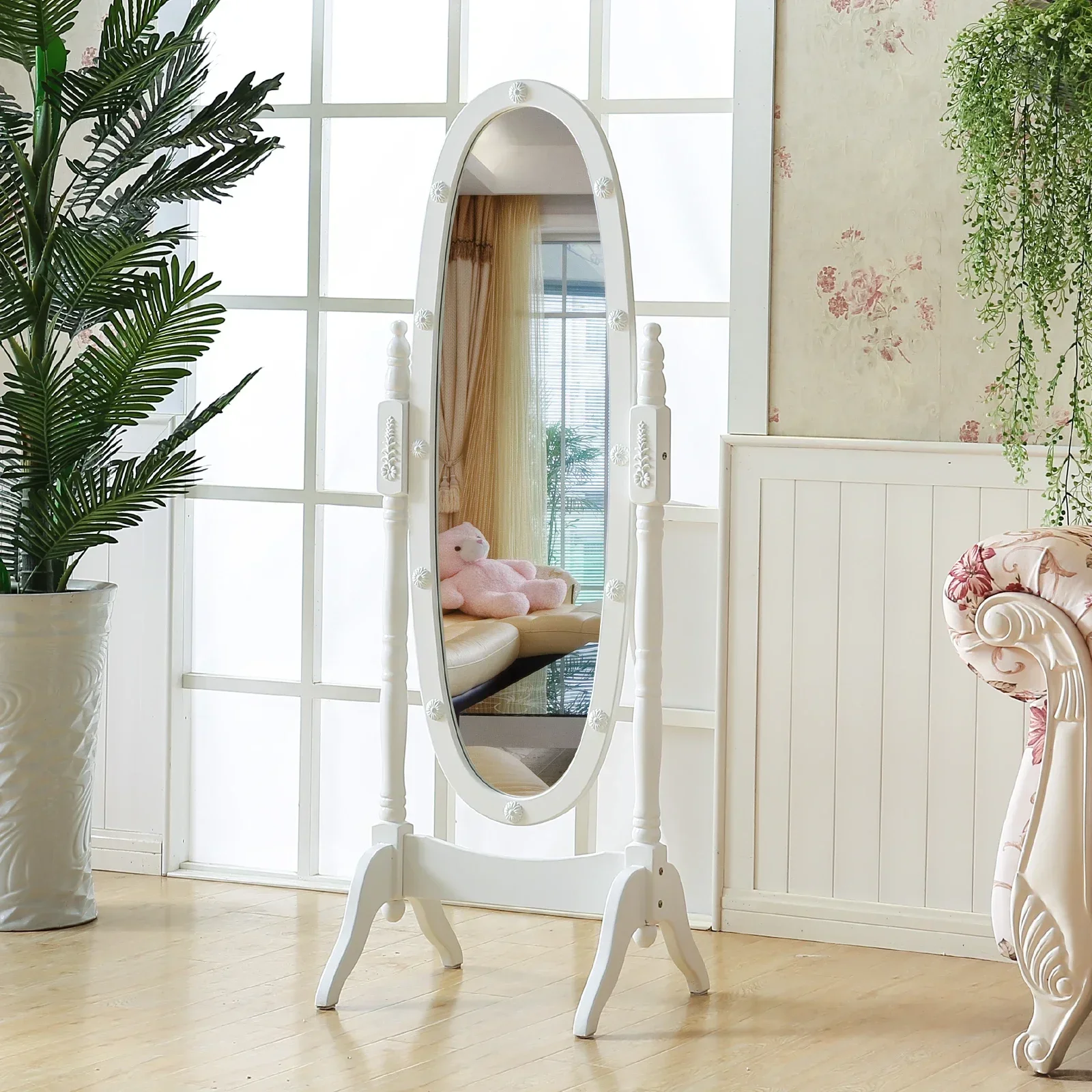 European pastoral bedroom floor-to-ceiling white living room mobile oval dressing mirror clothing store rotating fitting mirr
European pastoral bedroom floor-to-ceiling white living room mobile oval dressing mirror clothing store rotating fitting mirr