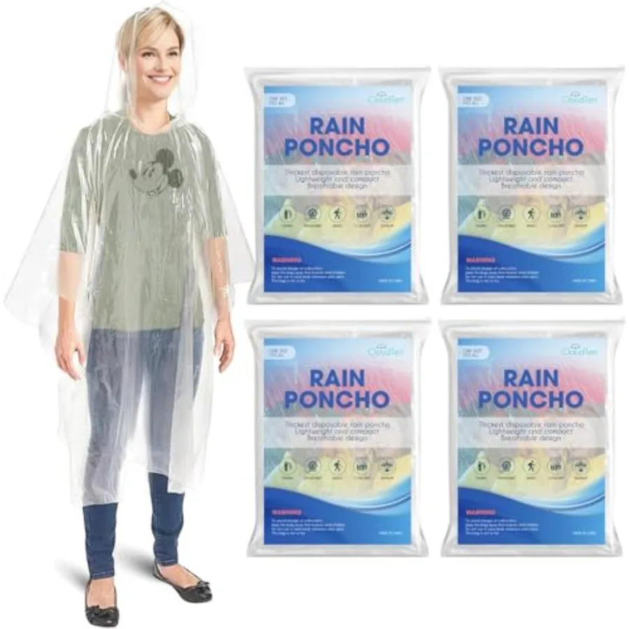 Clear Rain Ponchos for Adults 4 Pack Thick and Compact Clear Disposable Rain Ponchos Family Pack - Camping Essentials and Good
Clear Rain Ponchos for Adults 4 Pack Thick and Compact Clear Disposable Rain Ponchos Family Pack - Camping Essentials and Good