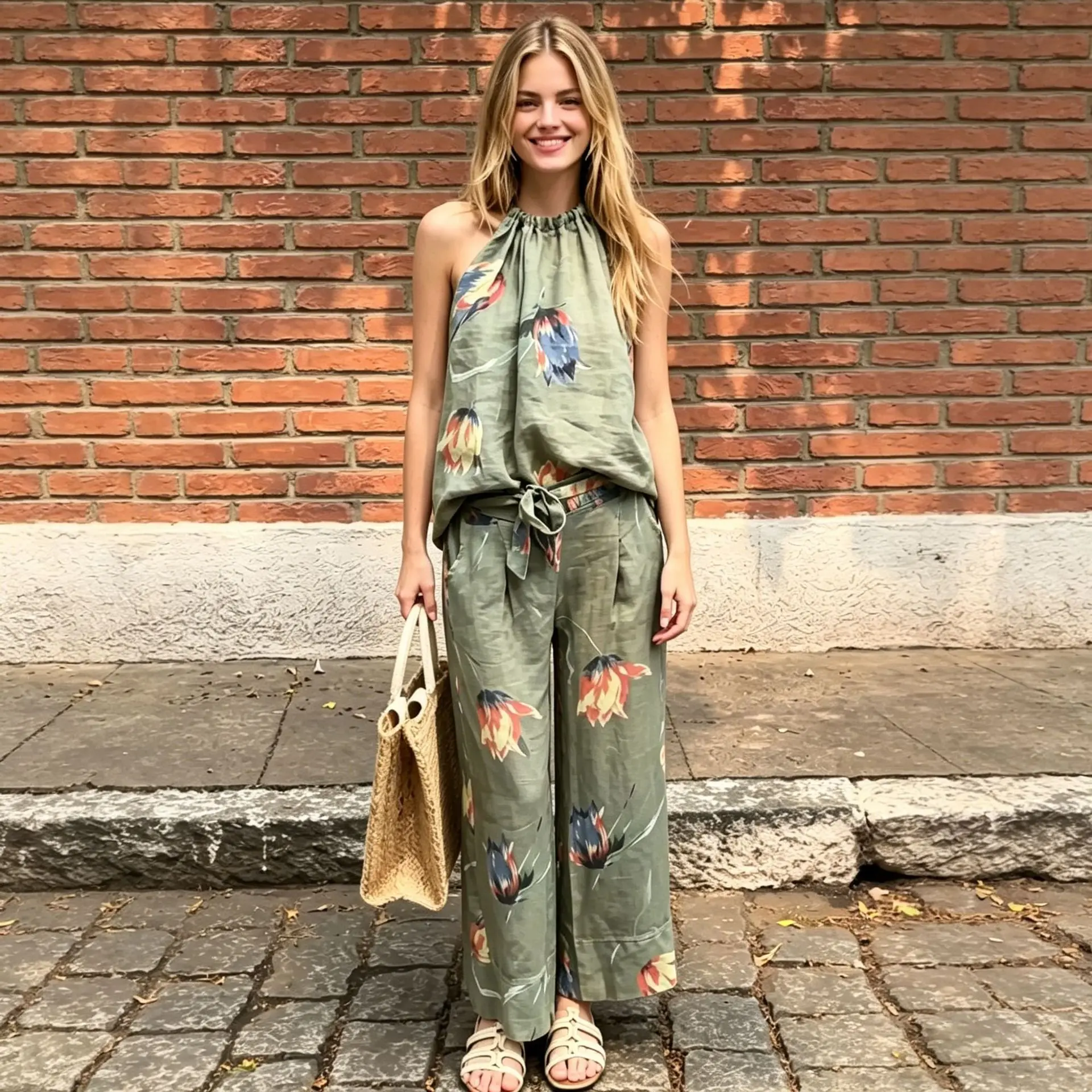 Stylish Lady Olive Green Floral Print 2 Piece Set with Belt 2026 Summer Women Halter Top and High Waist Wide Leg Pants Outfits
Stylish Lady Olive Green Floral Print 2 Piece Set with Belt 2026 Summer Women Halter Top and High Waist Wide Leg Pants Outfits