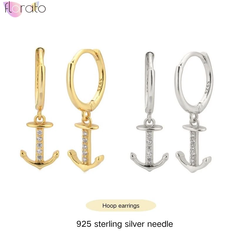 Ship Anchor Inlaid Zircon Pendant Earrings 925 Sterling Silver Needle Hoop Earrings for Women Fashion Personality Gold Earrings
Ship Anchor Inlaid Zircon Pendant Earrings 925 Sterling Silver Needle Hoop Earrings for Women Fashion Personality Gold Earrings
