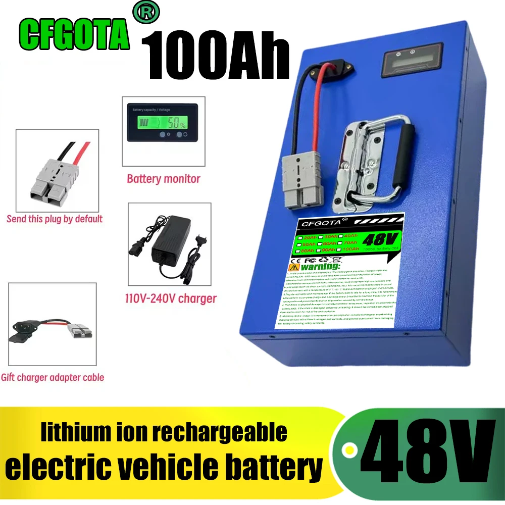 48V 20Ah-100Ah Rechargeable Lithium Battery Pack with BMS, Suitable for 750W 2000W Electric Tool Batteries
48V 20Ah-100Ah Rechargeable Lithium Battery Pack with BMS, Suitable for 750W 2000W Electric Tool Batteries