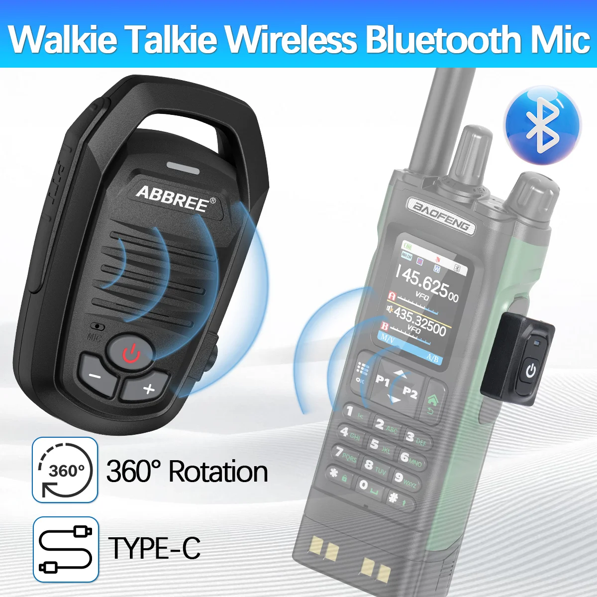 ABBREE Wireless Bluetooth Handheld Speaker Mic For BaoFeng UV-5R BF-888S Quansheng UV-K5 UV-K6 Two Way Ham Radio
ABBREE Wireless Bluetooth Handheld Speaker Mic For BaoFeng UV-5R BF-888S Quansheng UV-K5 UV-K6 Two Way Ham Radio