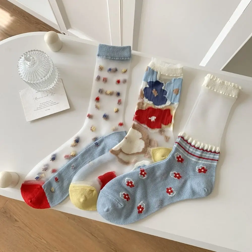 2/3Pairs Elastic Sweet Transparent Flower Socks Blue Lolita Crystal Silk Socks Mesh Patchwork Mid Calf Socks Women Summer
2/3Pairs Elastic Sweet Transparent Flower Socks Blue Lolita Crystal Silk Socks Mesh Patchwork Mid Calf Socks Women Summer