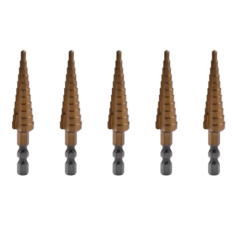 A84E-5Pcs 1/4 Inch Hex Shank HSS High Speed Steel Titanium Coated Step Drill Bit 3-13Mm
A84E-5Pcs 1/4 Inch Hex Shank HSS High Speed Steel Titanium Coated Step Drill Bit 3-13Mm