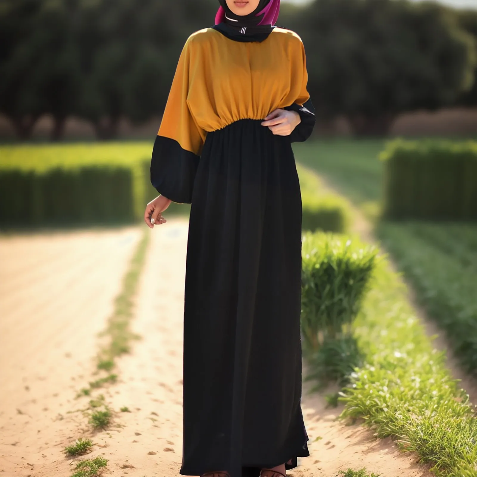 Fashion Color Blocking Patchwork Long Dresses Women's Muslim Loose Dresses Long Sleeve Round Neck Loose High Waist Dress
Fashion Color Blocking Patchwork Long Dresses Women's Muslim Loose Dresses Long Sleeve Round Neck Loose High Waist Dress