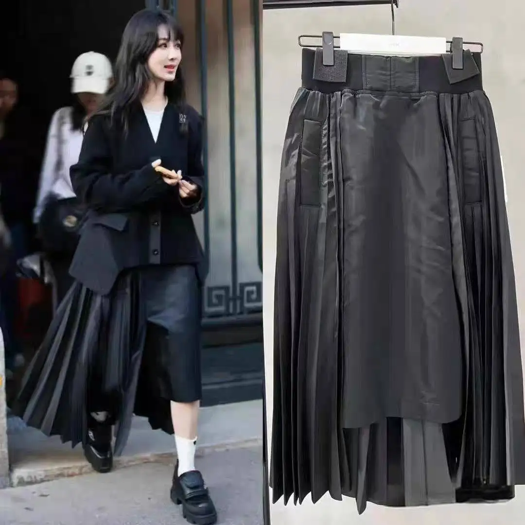 SAC elastic waist pleated splicing irregular medium and long casual skirt
SAC elastic waist pleated splicing irregular medium and long casual skirt