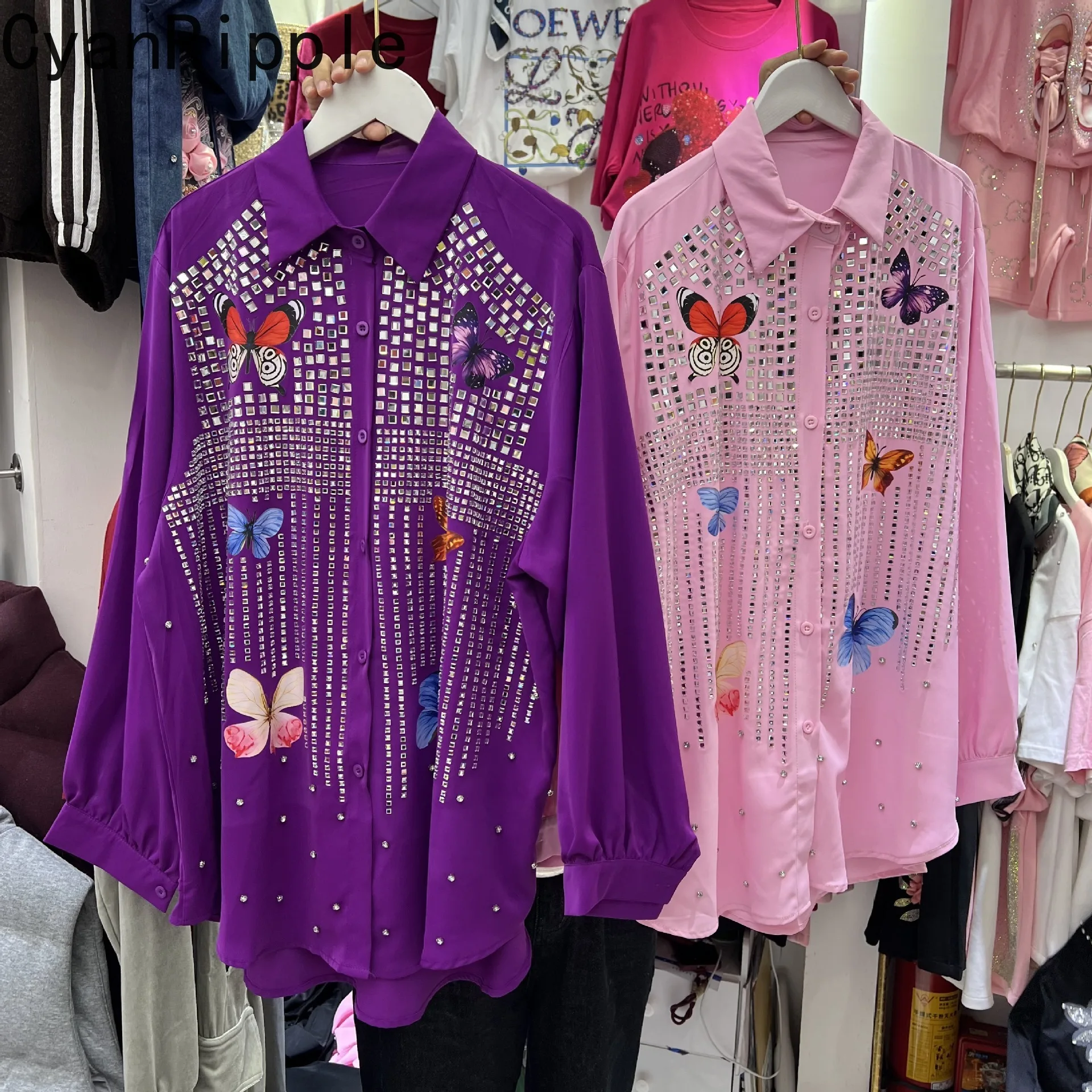 Fashionable Spring Autumn Long Sleeve Women Blouses Diamonds Butterfly Printed Loose Cardigans Top Mid-long Female Casual Shirts
Fashionable Spring Autumn Long Sleeve Women Blouses Diamonds Butterfly Printed Loose Cardigans Top Mid-long Female Casual Shirts