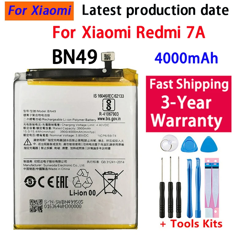 High Quality BN49 4000mAh Battery AAA For Xiaomi Redmi7A For Redmi7A Fast Shipping Phone Replacement Batteries+ Tools
High Quality BN49 4000mAh Battery AAA For Xiaomi Redmi7A For Redmi7A Fast Shipping Phone Replacement Batteries+ Tools