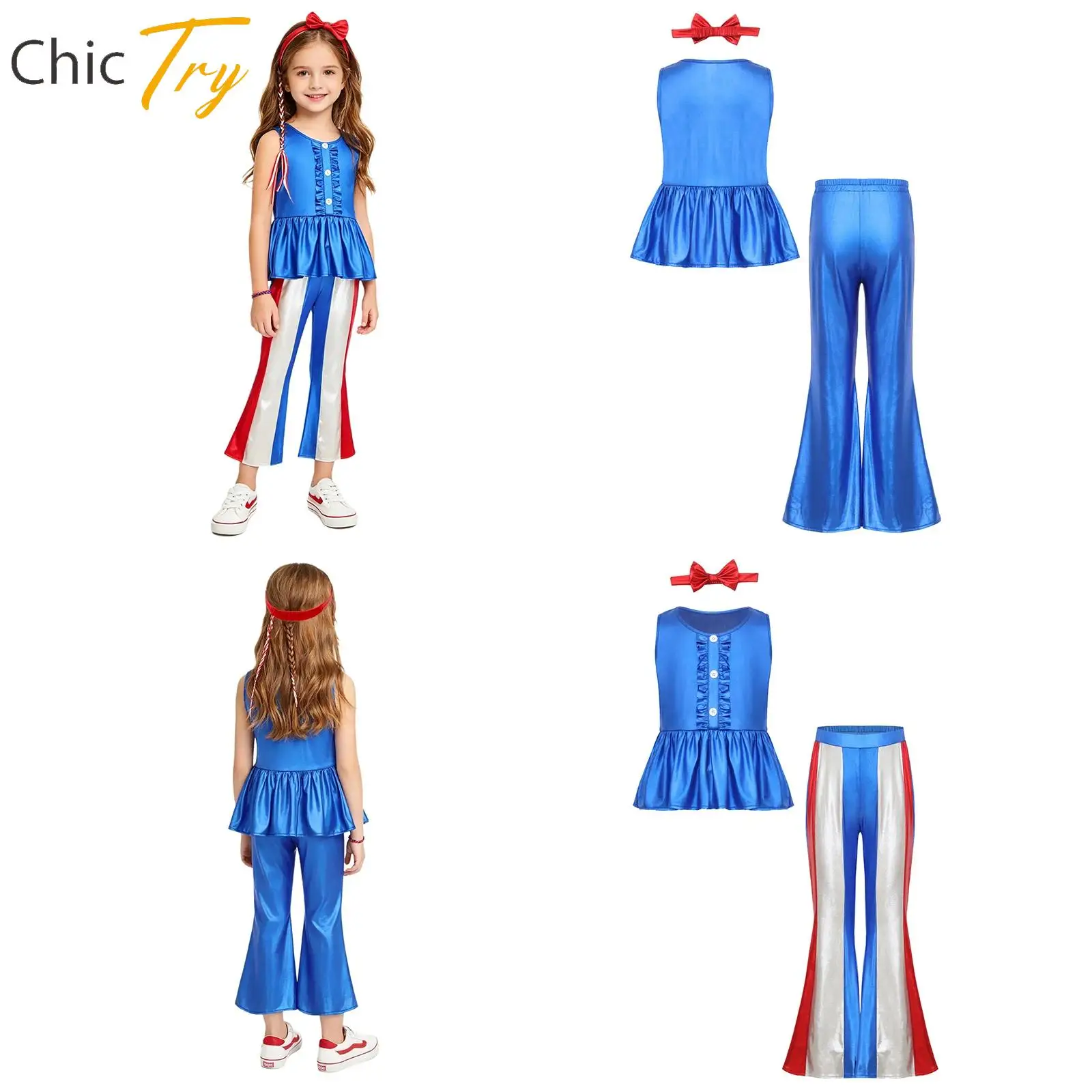 Kids Girls Jazz Disco Modern Dance Performance Outfit Sets Sleeveless Tank Top with Flared Pants Headband Festival Party Costume
Kids Girls Jazz Disco Modern Dance Performance Outfit Sets Sleeveless Tank Top with Flared Pants Headband Festival Party Costume