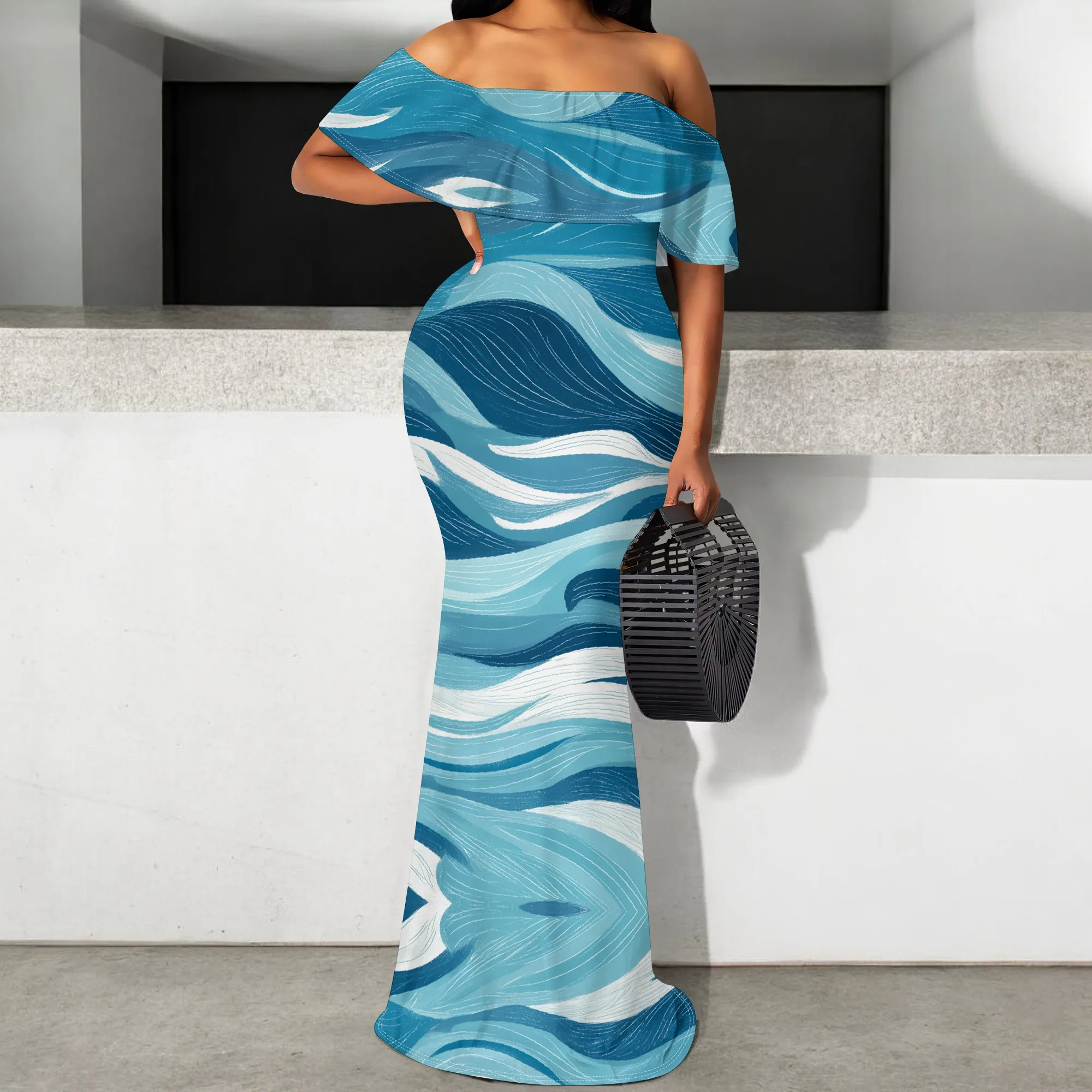 Off-Shoulder Ocean Wave Print Maxi Dress, Summer Beach Party Dress, Elegant Long Dress with Ruffles, Available in S-3XL
Off-Shoulder Ocean Wave Print Maxi Dress, Summer Beach Party Dress, Elegant Long Dress with Ruffles, Available in S-3XL
