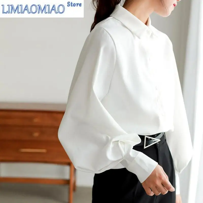 Spring Autumn Lantern Sleeve Elegant Women's White Blouse New Turn-down Collar Korean Casual Loose Shirts Female
Spring Autumn Lantern Sleeve Elegant Women's White Blouse New Turn-down Collar Korean Casual Loose Shirts Female