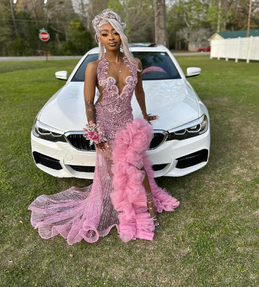 Glamorous Pink Baddies Prom Dress With Rhinestone Elegant Sequin Mermaid High Slit Evening Dress Black Girls Formal Customized
Glamorous Pink Baddies Prom Dress With Rhinestone Elegant Sequin Mermaid High Slit Evening Dress Black Girls Formal Customized