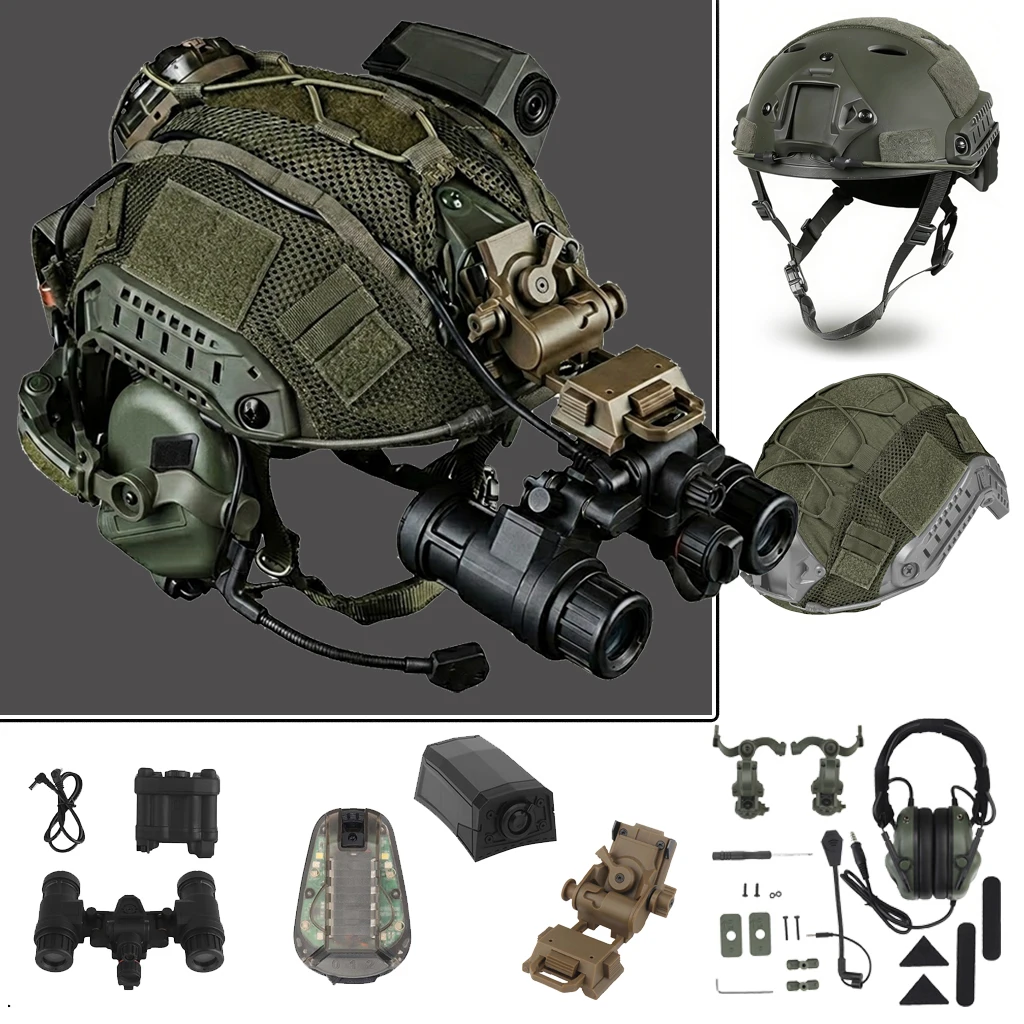 Tactical Airsoft Helmet Set with GPNVG18 NVG Model, Cover, Headset & Signal Light for Paintball Military Wargame Hunting Gear
Tactical Airsoft Helmet Set with GPNVG18 NVG Model, Cover, Headset & Signal Light for Paintball Military Wargame Hunting Gear
