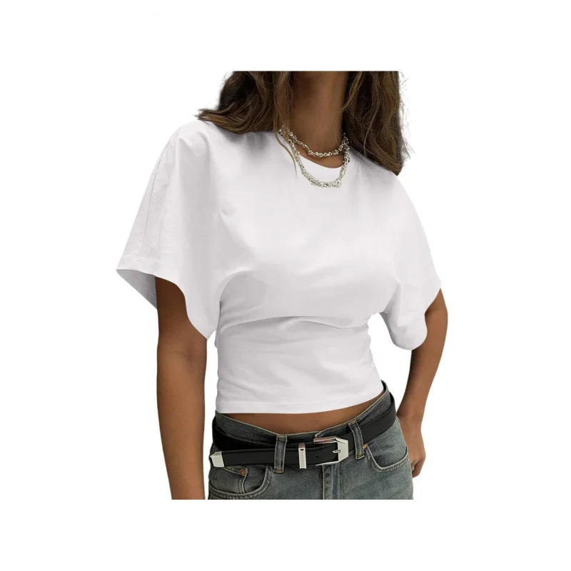 Soft Comfortable Women's Summer Solid Color Wide Short Sleeve Y2k Cinched Waist Flattering Shirts-Shirt
Soft Comfortable Women's Summer Solid Color Wide Short Sleeve Y2k Cinched Waist Flattering Shirts-Shirt