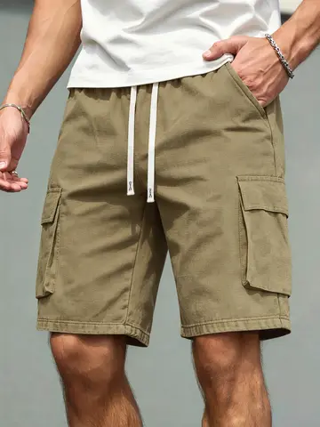 2026 Men's loose linen straight-leg pants, casual multi-pocket work shorts, high-end men's shorts, drawstring daily work shorts