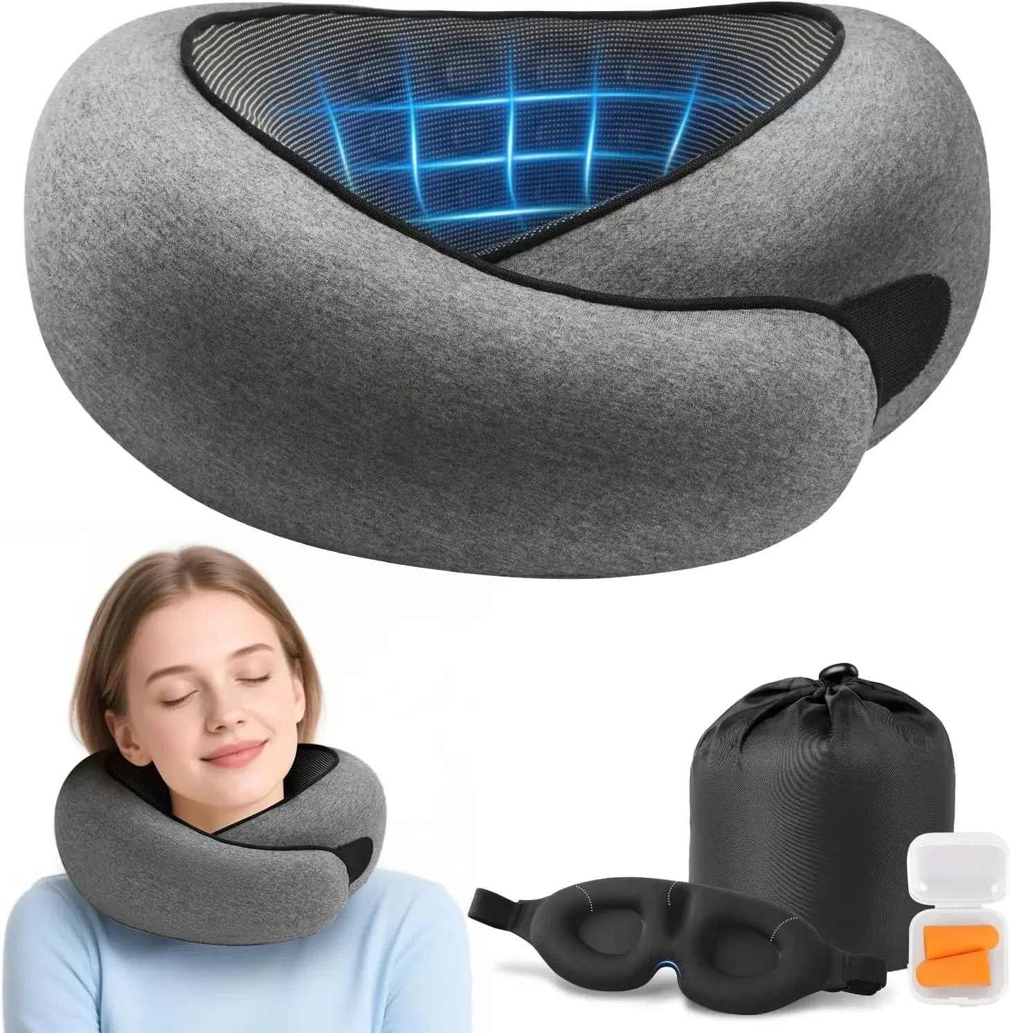 Memory Foam Neck Travel Pillow, Neck Pillow Airplane with Eye Mask & Ear Plugs, Designed for The Comfort of Travel & Office
Memory Foam Neck Travel Pillow, Neck Pillow Airplane with Eye Mask & Ear Plugs, Designed for The Comfort of Travel & Office